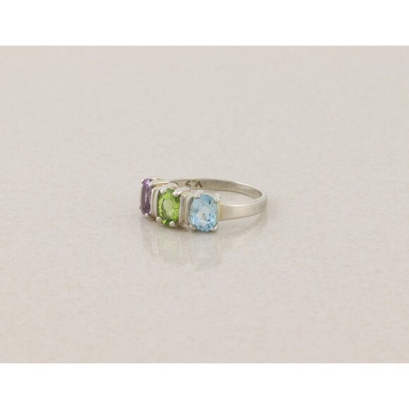 Sterling Silver Natural Amethyst, Peridot, Blue Topaz Ring Band Size 8 - Picture 5 of 8